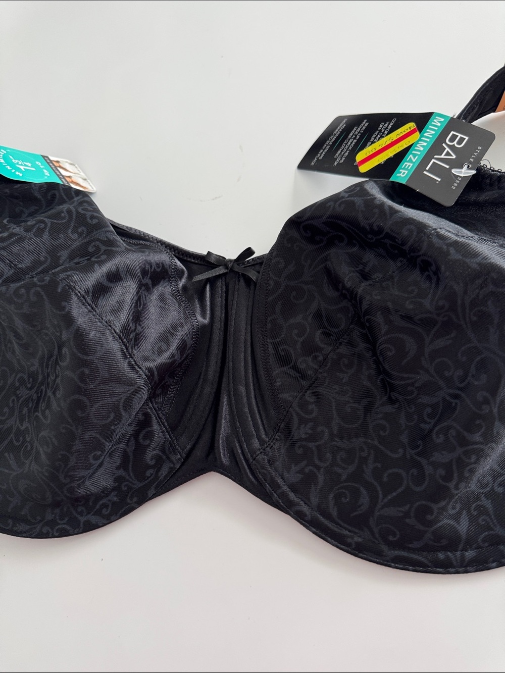 Bali Black Jacquard Underwire Bra with Center Bow